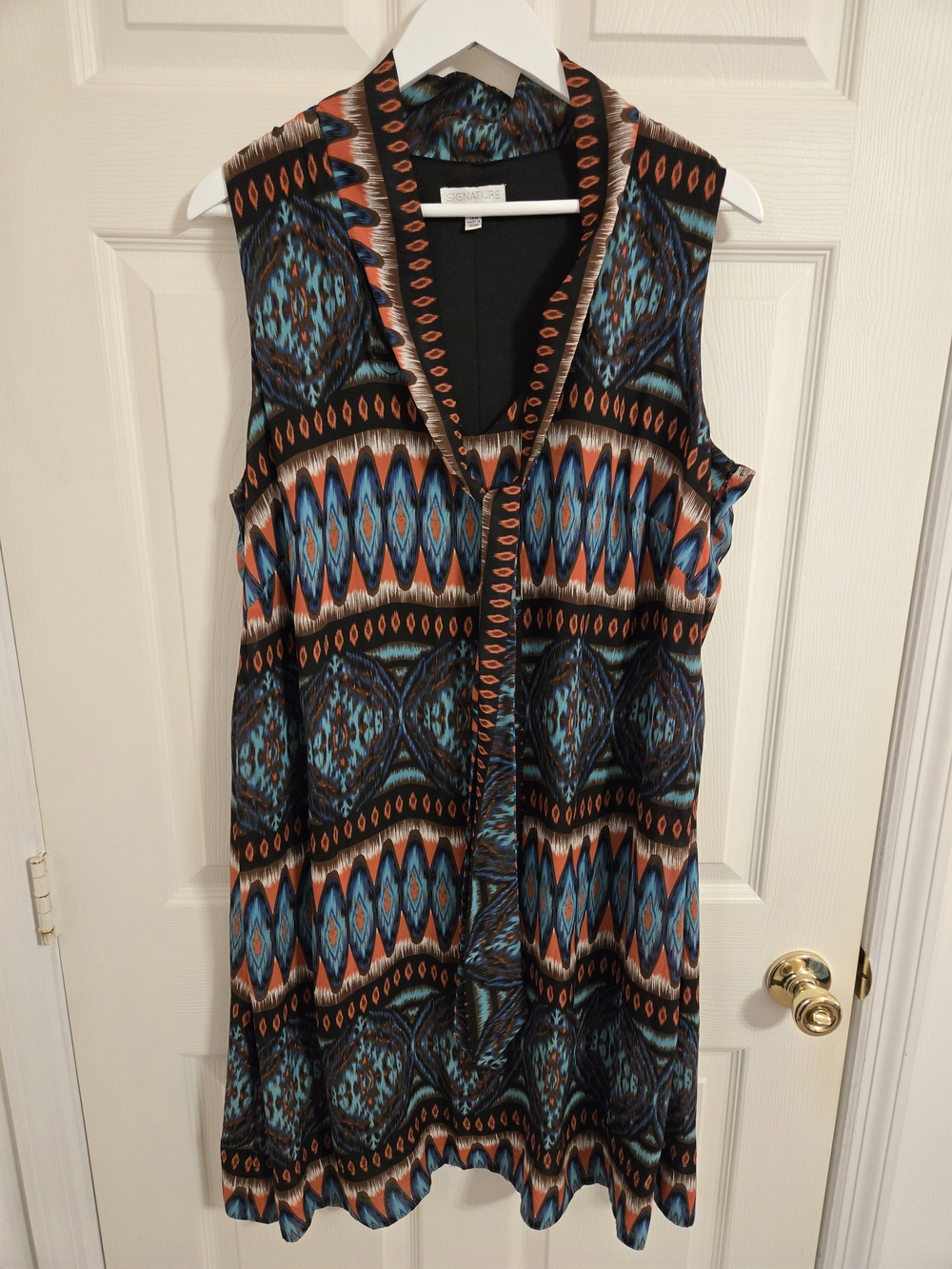 Signature by Robbie Bee Black Dress Blue and Orange Print Sleeveless Size 14W
